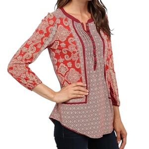 Lucky Brand Country Boho Long Sleeve‎ Flowy 1/2 Button Down Tunic Woman's L